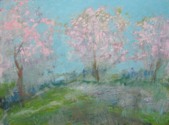 Painting “blooms!!”, Cardboard, Oil paint, Realist, Landscape painting, 2012 - photo 1