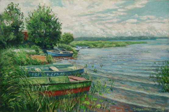 Painting “on the shores of lake”, Oil paint, Realist, Landscape painting, 2014 - photo 1