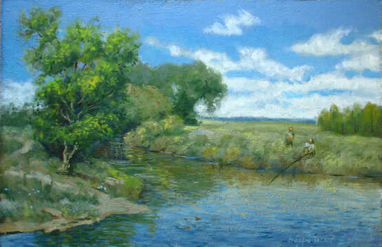 Painting “fishing”, Oil paint, Realist, Landscape painting, 2014 - photo 1