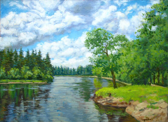 Painting “river in the forest”, Oil paint, Realist, Landscape painting, 2014 - photo 1