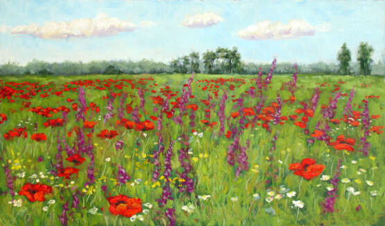 Painting “Poppies on the field”, Oil paint, Realist, Landscape painting, 2015 - photo 1