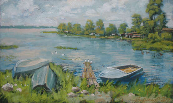 Painting “Boats on берегу30х50см”, Oil paint, Realist, Landscape painting, 2017 - photo 1