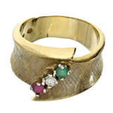 Ring: attraktiver vintage Goldschmiedering mit Farbsteinen und Brillant - Foto 1