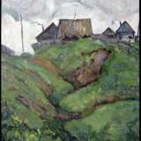 Gemälde „Stadtrand des Dorfes“, Karton, Ölfarbe, Realismus, Landschaftsmalerei, 1995 - Foto 1