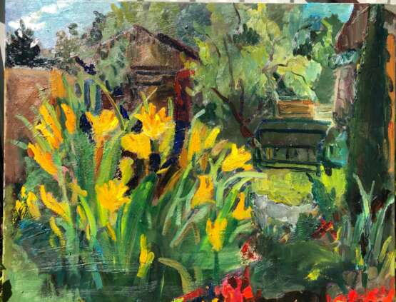 Painting “The flowers in the garden”, Canvas, Oil paint, Impressionist, Landscape painting, 2020 - photo 1