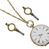 Taschenuhr/Anhängeuhr: feine Damenuhr mit dazugehöriger goldener Uhrenkette, signiert J & C.B Geneve, um 1900 - photo 1