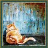 Painting “Sleepy cat”, Canvas, Oil paint, Expressionist, Animalistic, 2016 - photo 2