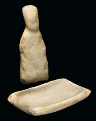 A CYCLADIC MARBLE SCHEMATIC IDOL AND PALETTE