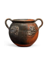 A ROMAN RED SLIP WARE SKYPHOS WITH EROTIC APPLIQUES 