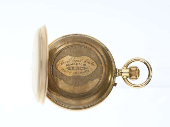 Taschenuhr: sehr seltene goldene Herrentaschenuhr mit springender Stunde und 24-Stunden-Zifferblatt, Schweiz um 1900, mit Originalbox - photo 3