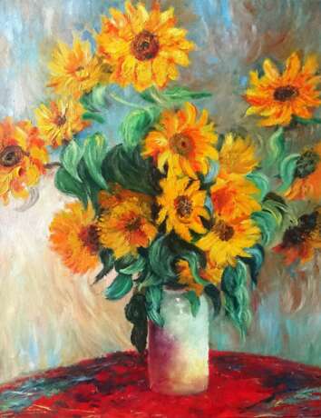 Painting “Sunflowers”, Canvas, Oil paint, Impressionist, Still life, 2019 - photo 1