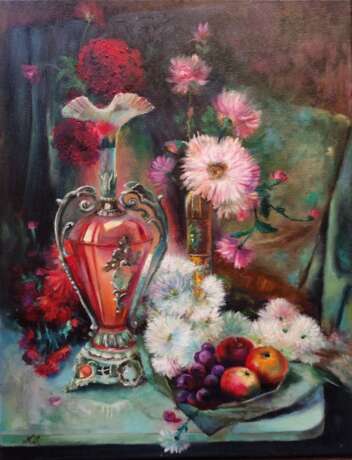 Painting “Still life with fruit and flowers”, Canvas, Oil paint, Impressionist, Still life, 2020 - photo 1