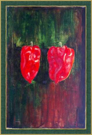 Painting “Two Red Peppers”, Canvas, Oil paint, Impressionist, Still life, 2016 - photo 2