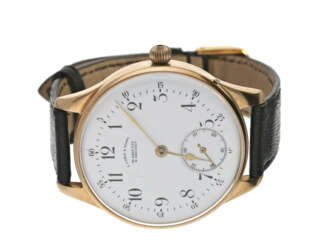 Armbanduhr: hochwertige Herrenuhr mit einem A. Lange & Söhne Taschenuhrwerk von 1926, 14K Roségold