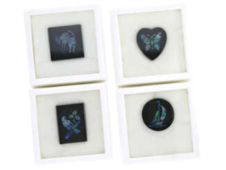 Steine: großes Konvolut Onyx-Platten mit Opal-Einlagen für Anhänger/Ringe, Messe-Exponat aus Goldschmiede-Nachlass
