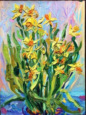 Gemälde „Yellow daffodils-Gelbe Narzissen“, Leinwand, Ölfarbe, Impressionismus, Stillleben, 2017 - Foto 1