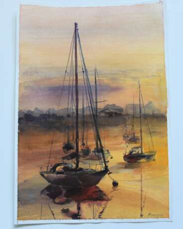 Drawing “At sunset”, Paper, Watercolor, Realist, Marine, 2020 - photo 1