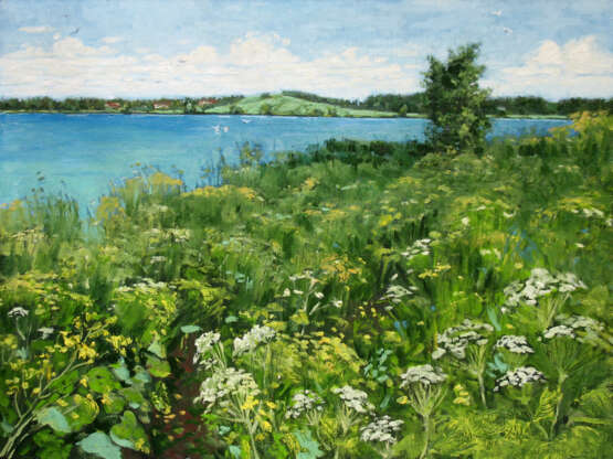 Тропинка.Озеро Canvas Oil paint Realism Landscape painting 2017 - photo 1