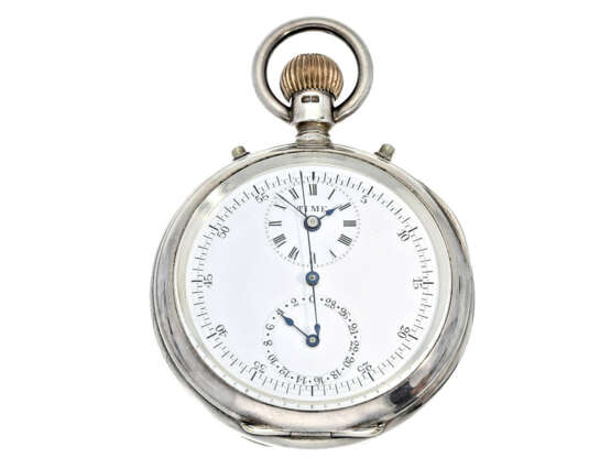 Taschenuhr: seltenes und interessantes englisches Beobachtungschronometer mit Chronograph und Register, Huguenin Patent 1882 - Foto 1