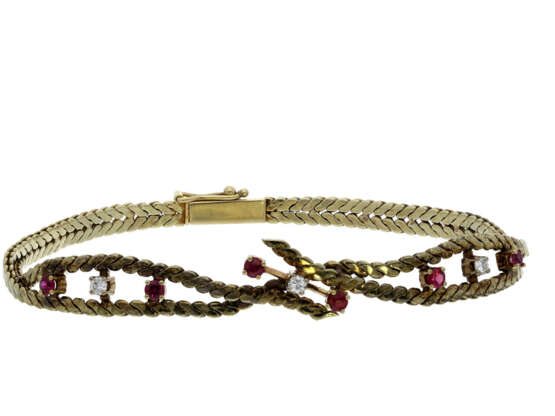 Armband: vintage Goldschmiedearmband mit Brillanten und roten Farbsteinen - photo 1