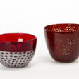 Murrine glass cup "ruota" black and lattimo with incalmo edge in red transparent glass - Auktionsarchiv