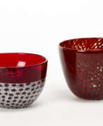 Riccardo Licata. Murrine glass cup "ruota" black and lattimo with incalmo edge in red transparent glass