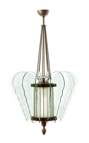 Luigi Brusotti. (Attributed) | Suspension lamp with structure in nickel-plated brass and opal glass - photo 1
