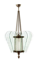 (Attributed) | Suspension lamp with structure in nickel-plated brass and opal glass