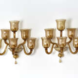 Manifattura di Murano. Pair of six-light wall lamps in pagliesco blown glass - photo 1