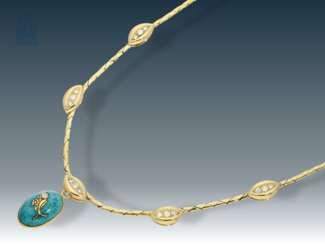 Kette: außergewöhnliches vintage Gold/Emaille-Collier mit Brillantbesatz, Sternzeichen 'Fisch'