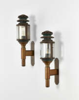 Pair of Novecento manner lantern appliques in brass and cut crystal