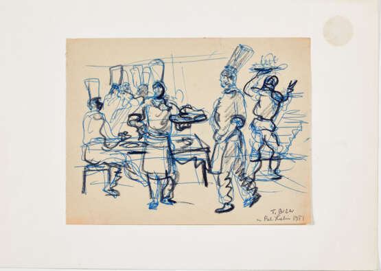 Tomaso Buzzi. Drawing depicting a group of chefs inside the kitchens of Palazzo Labia in Venice - Foto 1
