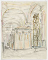 Drawing depicting the interior of a seventeenth-century church