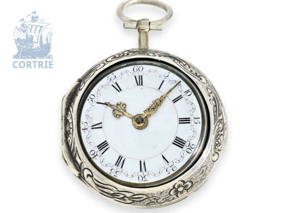 Pocket watch: early repoussé paircase verge watch, hallmarks London 1766, signed Hallifax London - photo 3