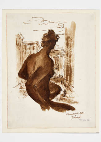 Tomaso Buzzi. L'amante della statua | Drawing with a male figure portrayed from three quarters from behind - Foto 1