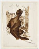 L'amante della statua | Drawing with a male figure portrayed from three quarters from behind