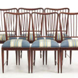 Paolo Buffa. Six chairs in mahogany and solid walnut with upholstered seat covered in white - фото 1
