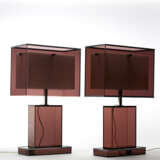 Pair of table lamps in opal amethyst plexiglass and chromed brass - Foto 1