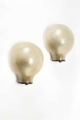 Pair of wall lamps with attack in plastic and brown corrugated steel