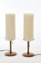 Pair of table lamps with wooden base