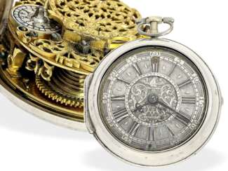 Pocket watch: early paircase verge watch with date, Peter Gobert London from 1720