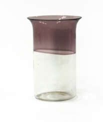 Cylindrical vase with mouth in colorless transparent and clear amethyst blown glass