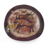 Yellow and black underglazed cast ceramic stand depicting bulls and horses - фото 1