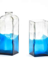 Lot composed of a square-section vase and a blue-colorless blown glass bottle