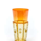 Yellow and orange incalmo blown glass vase with irregular inclusion of bubbles and hot applications - photo 1