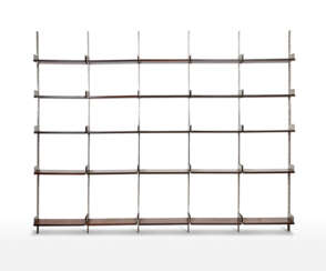 * Modular five-span bookcase with brushed steel structure