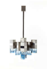 (Attributed) | Suspension lamp with nine lights in stainless steel