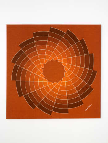 Verner Panton. Panel in cretonne printed fabric in shades of brown and orange framed of the series "Collection Decor" - Foto 1