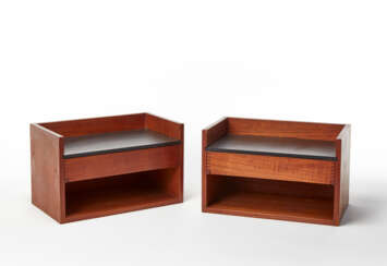 Two hanging bedside tables with one drawer and an open compartment variant of the model "CD26 Comodino"