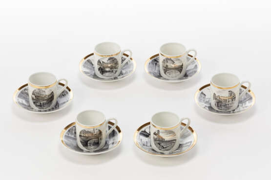 Piero Fornasetti. Coffee set of six cups and saucers of the series "I ponti del naviglio di Milano" - Foto 1